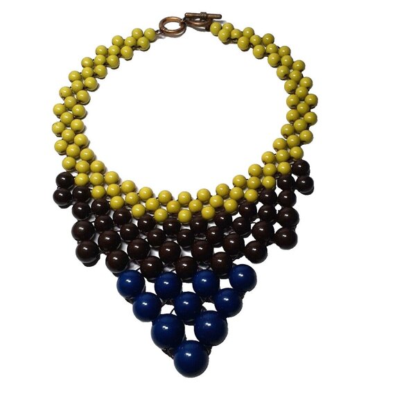 Collar Bib Necklace Beaded Purple Green Grape Blueberry Like Style Beads 14" - Picture 7 of 8